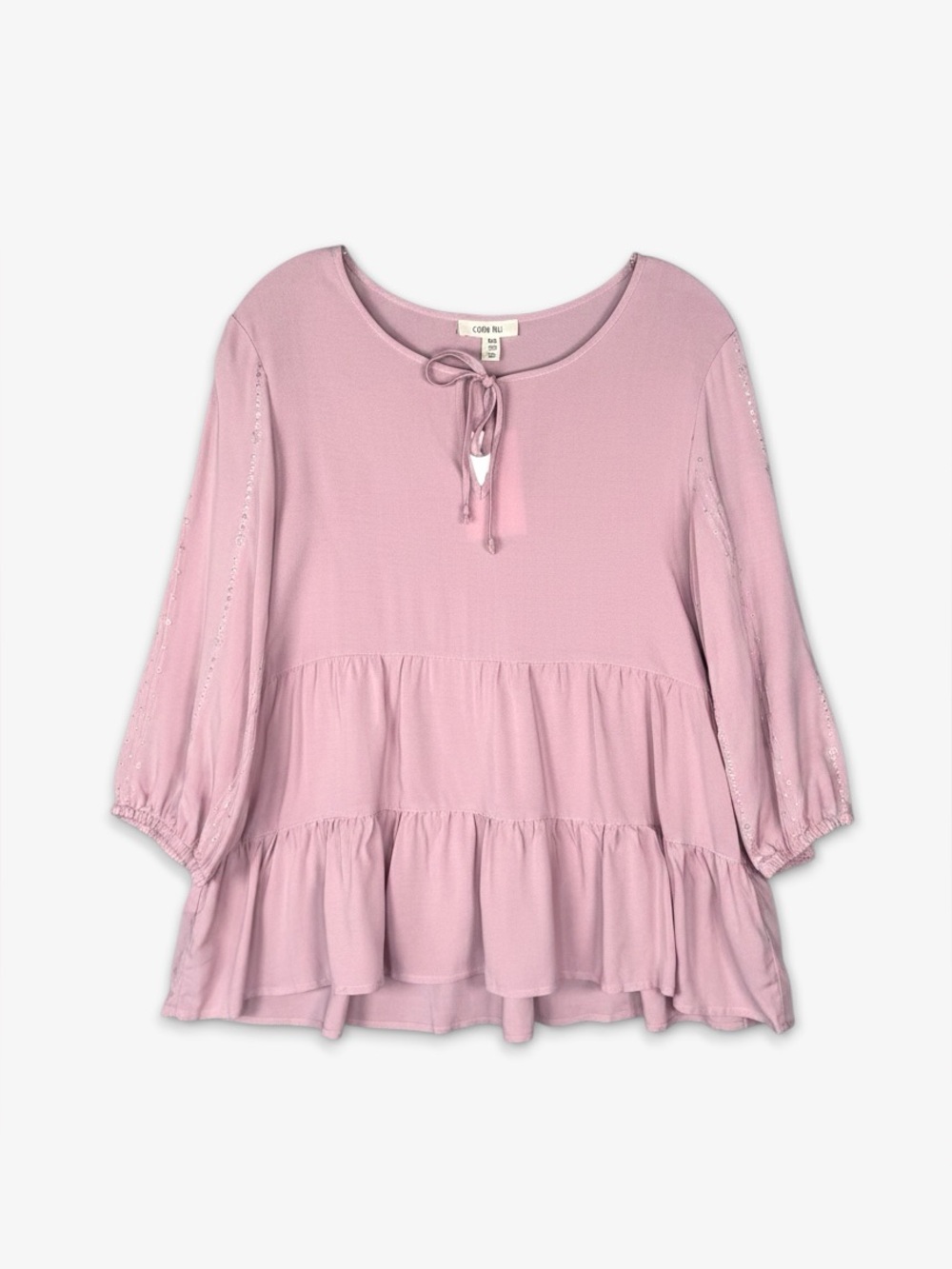 Como Blu Tiered Ruffle Blouse Dusty Rose S 3/4 Sleeve Boho Feminine